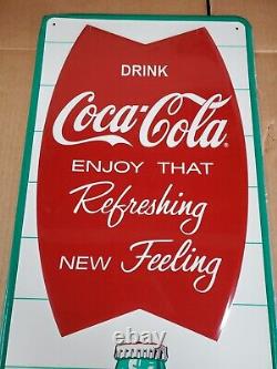 Embossed Tin Coca Cola Fishtail Sign Enjoy That Refreshing New Feeling 36.5x13.5