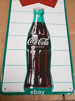 Embossed Tin Coca Cola Fishtail Sign Enjoy That Refreshing New Feeling 36.5x13.5
