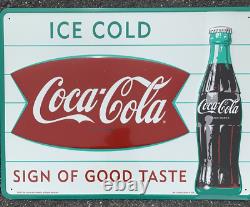 Embossed Tin Coca Cola Fishtail Sign Of Good Taste 23.5x17.5