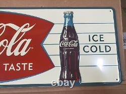 Embossed Tin Coca Cola Fishtail Sign of Good Taste Ice Cold