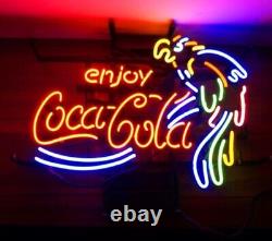 Enjoy Coca Cola Parrot Ice Cold Coke 20x16 Neon Light Sign Lamp Bar Real Glass