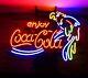 Enjoy Coca Cola Parrot Ice Cold Coke 20x16 Neon Light Sign Lamp Bar Real Glass