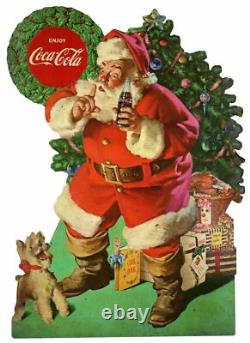 Enjoy Coca Cola Santa Claus Sshing Dog Heavy Duty USA Metal Advertising Sign