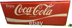 Enjoy Coca Cola Store Advertisement Embossed Wall Sign 29X73 Vintage 1970s