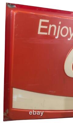 Enjoy Coca Cola Store Advertisement Embossed Wall Sign 29X73 Vintage 1970s