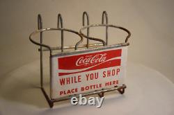 Enjoy Coca Cola While You Shop Painted Metal Shopping Cart Pop Bottle Caddy Sign
