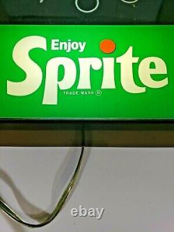 Enjoy Sprite Hanging Wall Clock illuminated Advertisement Sign, Vintage 1970's