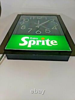 Enjoy Sprite Hanging Wall Clock illuminated Advertisement Sign, Vintage 1970's