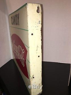 Estate Find SUPER RARE 1950s Coca Cola Flanged Fishtail Candy Sign 2 Sided Metal
