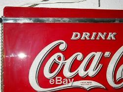 Excellent! 1941 COCA-COLA Reverse GLASS SIGN Art Deco CHROME Bars LARGE RED+Chain