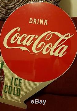 Excellent NOS Vintage Metal Coca Cola Sign, 1951 Double Sided Flanged Sign