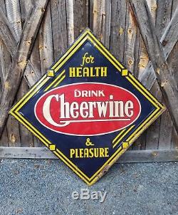 Extremely RARE 1942 Cheerwine Diamond Sign. Painted Metal. 45inx45in