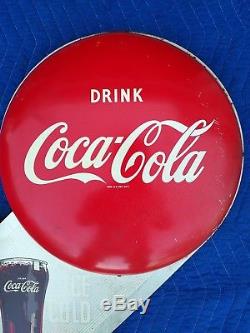 Extremely Rare Coca Cola Double Button Flange with Glass Sign 1949