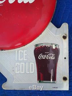 Extremely Rare Coca Cola Double Button Flange with Glass Sign 1949