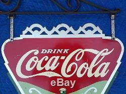 Extremely Rare Coca Cola Hanging Triangle Double Sided Metal Sign 1937