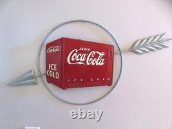 Extremely Rare Vintage Metal Coca Cola Sign, Key Displays, Arrow & Cooler