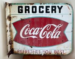 Flange Grocery Coca Cola Fishtail Painted Sign 18x15 Inch