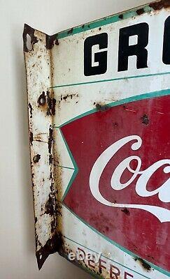 Flange Grocery Coca Cola Fishtail Painted Sign 18x15 Inch