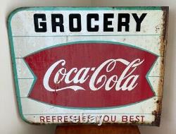Flange Grocery Coca Cola Fishtail Painted Sign 18x15 Inch