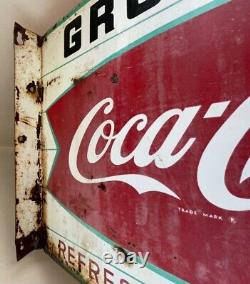 Flange Grocery Coca Cola Fishtail Painted Sign 18x15 Inch