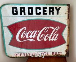 Flange Grocery Coca Cola Fishtail Painted Sign 18x15 Inch