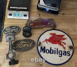 Ford Coca Cola Mobil Sign Set Lot Collector Gas Oil Plaque x5 Pieces Brass Metal