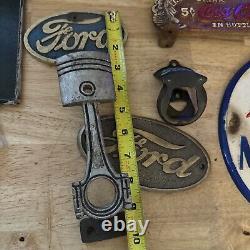 Ford Coca Cola Mobil Sign Set Lot Collector Gas Oil Plaque x5 Pieces Brass Metal