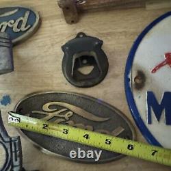 Ford Coca Cola Mobil Sign Set Lot Collector Gas Oil Plaque x5 Pieces Brass Metal