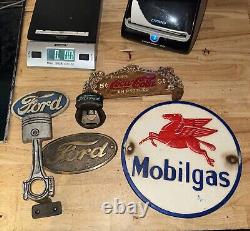 Ford Coca Cola Mobil Sign Set Lot Collector Gas Oil Plaque x5 Pieces Brass Metal
