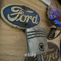 Ford Coca Cola Mobil Sign Set Lot Collector Gas Oil Plaque x5 Pieces Brass Metal