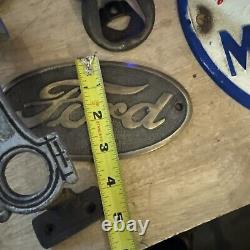 Ford Coca Cola Mobil Sign Set Lot Collector Gas Oil Plaque x5 Pieces Brass Metal