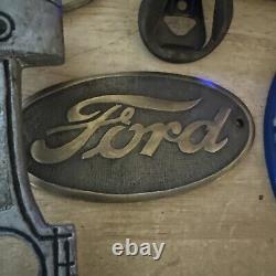 Ford Coca Cola Mobil Sign Set Lot Collector Gas Oil Plaque x5 Pieces Brass Metal