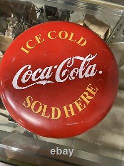 Free Shipping! Authentic! VINTAGE COCA COLA BUTTON SIGN Great Condition