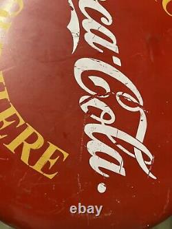 Free Shipping! Authentic! VINTAGE COCA COLA BUTTON SIGN Great Condition