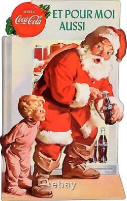 French Coca Cola Santa Claus Boy 21 Heavy Duty USA Metal Coke Advertising Sign