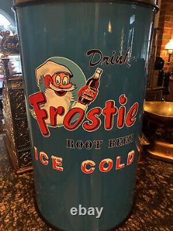 Frosty Root Beer ICE COLD Trash Can SS TOP VERY NICE! 12 Gal. 29 Tall