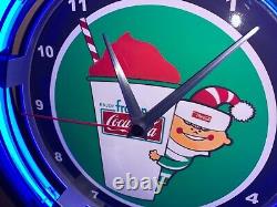 Frozen Coca Cola Coke Soda Fountain Diner Advertising Neon Wall Clock Sign