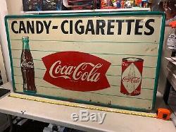 HUGE 55 Rare VINTAGE COCA COLA SIGN 50s 60s COCA COLA FISH TAIL SIGN Can