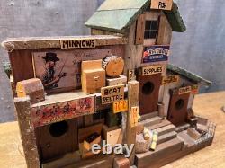 Hand Made ML Studtman Birdhouse Fishing House Coca Cola Sign Bait Shop Folk Art