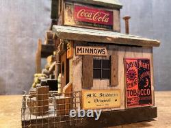 Hand Made ML Studtman Birdhouse Fishing House Coca Cola Sign Bait Shop Folk Art