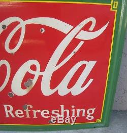 Huge 1933 Luncheonette Drink Coca Cola Porcelain Advertising Sign RARE