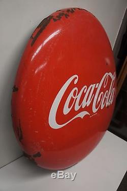 Huge 48'' Antique Coca Cola Button Advertising Sign Metal Porcelain Large Round