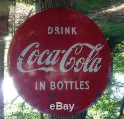 Huge 48 Vintage Drink Coca Cola In Bottles Porcelain Button Sign 48