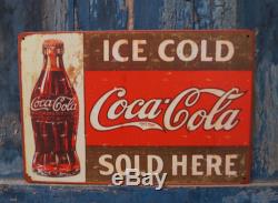 ICE COLD COLA SOLD HERE Plaque Rusted Metal Sign Bar Wall Decor