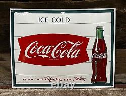 Ice Cold COCA-COLA Porcelain Metal Soda Sign, 13x16