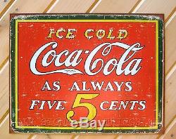 Ice Cold Coca Cola Always 5¢ TIN SIGN metal wall decor vintage coke diner 1471