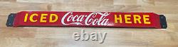 Iced Coca-Cola Here Store Advertisement 32 Porcelain Metal Door Push Bar Sign