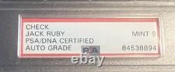 Jack Ruby Signed Bank Check Payable To Coca Cola PSA Slabbed and Graded 9