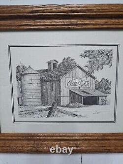 Joe Benjamin Signed 1993 Pen & Ink Drawing Barn With Coca Cola Sign Vintage MO