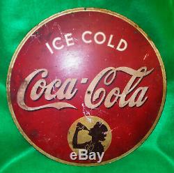 KAY DISPLAYS ICE COLD COCA COLA with GIRL MOTIF, CIRCULAR, 1930's ESTATE FRESH